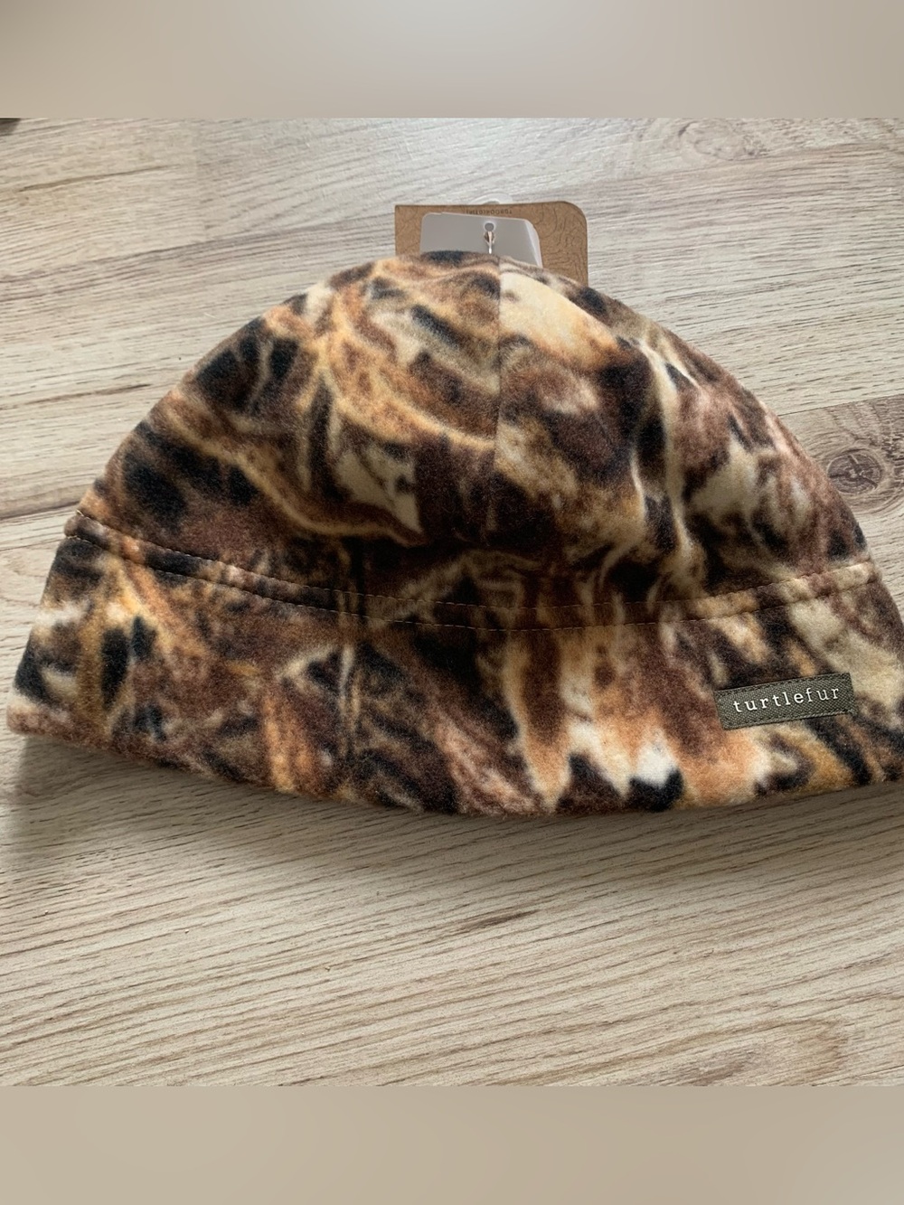 Turtle Fur Kids Brown Patterned Fleece Beanie Size 3/6 Years NWT